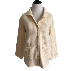 VINTAGE MCM Legere rare button front floral embroidered sweater/housecoat Med